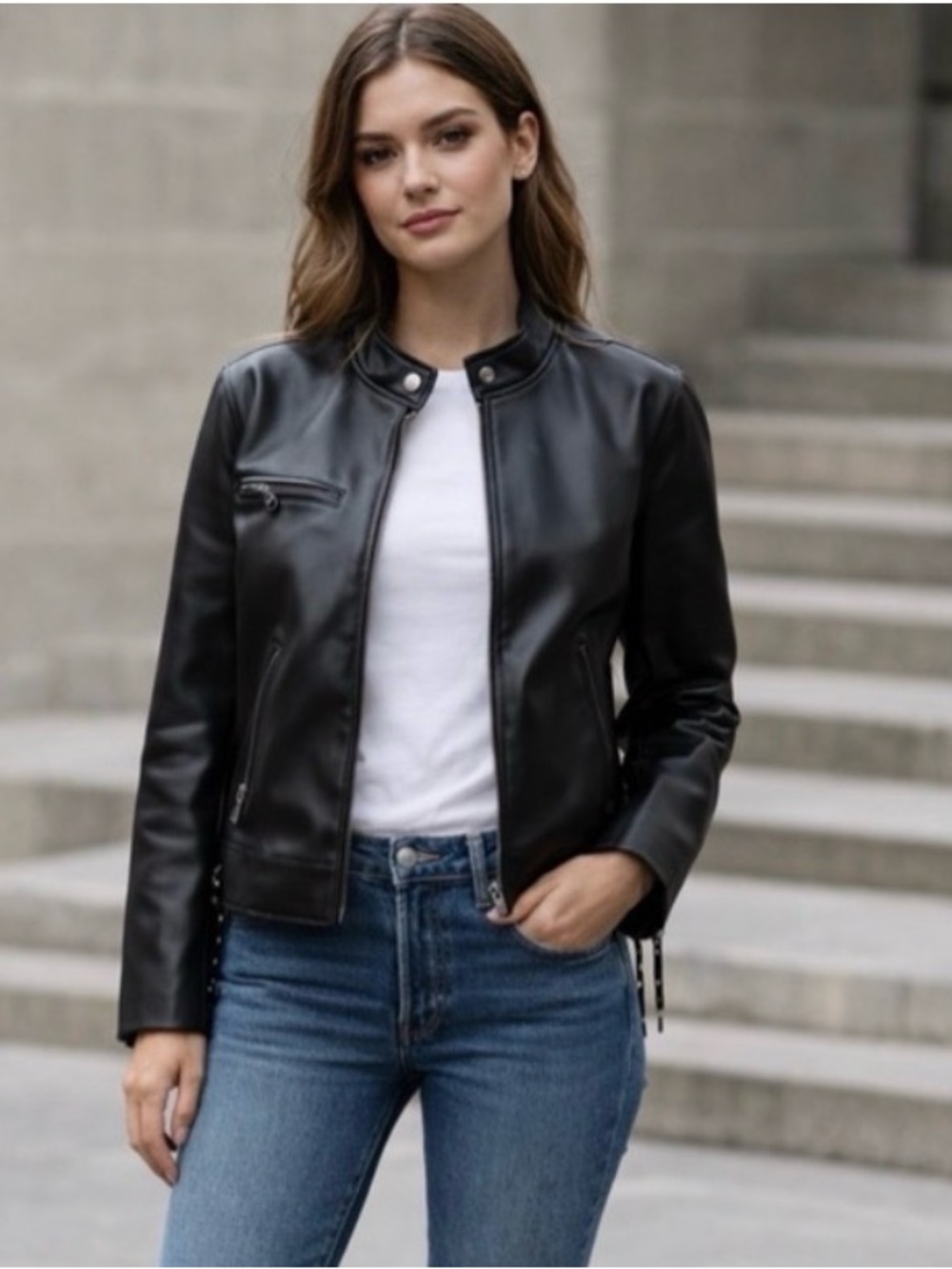 Rebecca Minkoff Black Faux Leather Moto Jacket